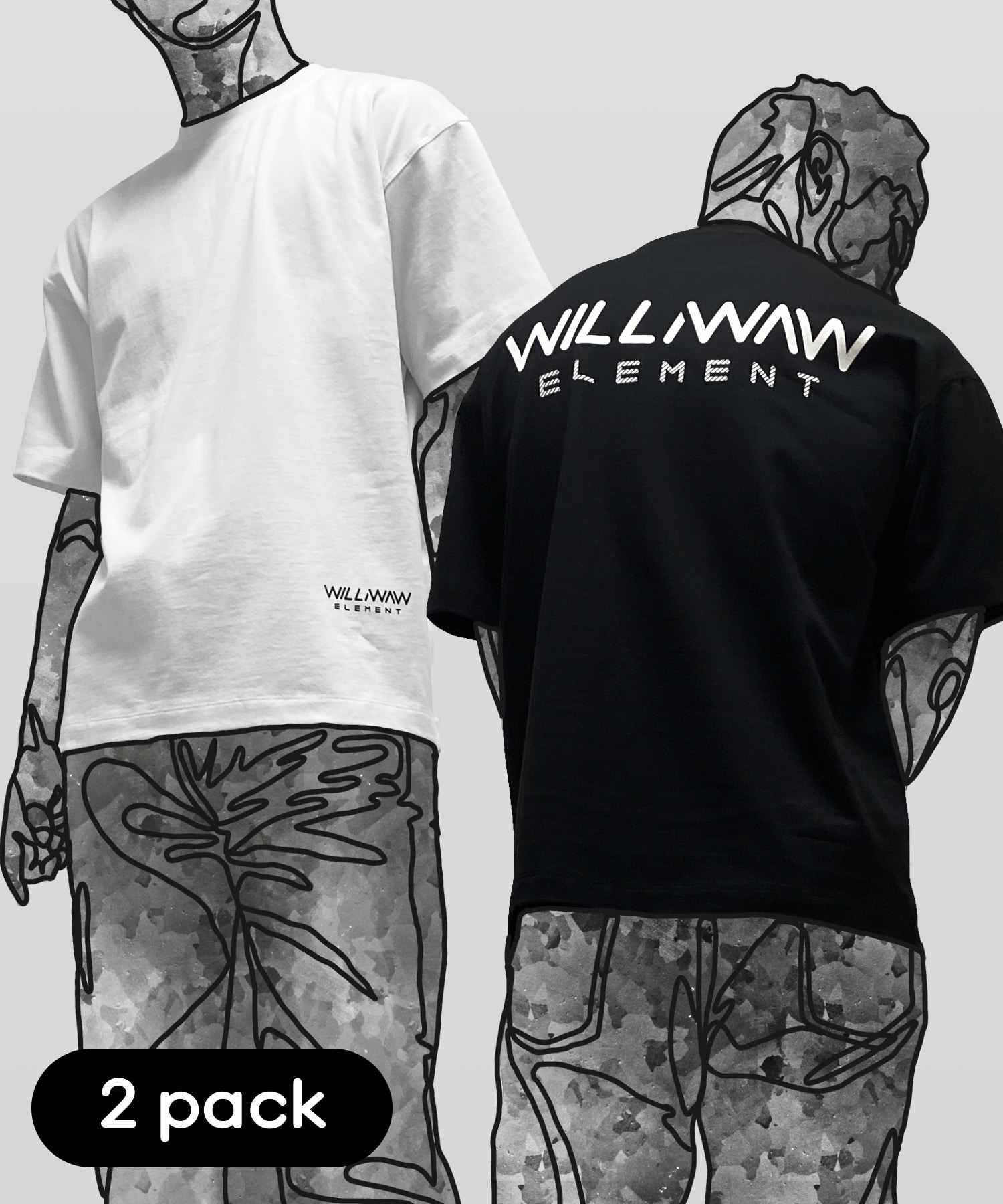 WILLIWAW ELEMENT PRINT T - SHIRTS 2PACK [BLACK &amp; WHITE]